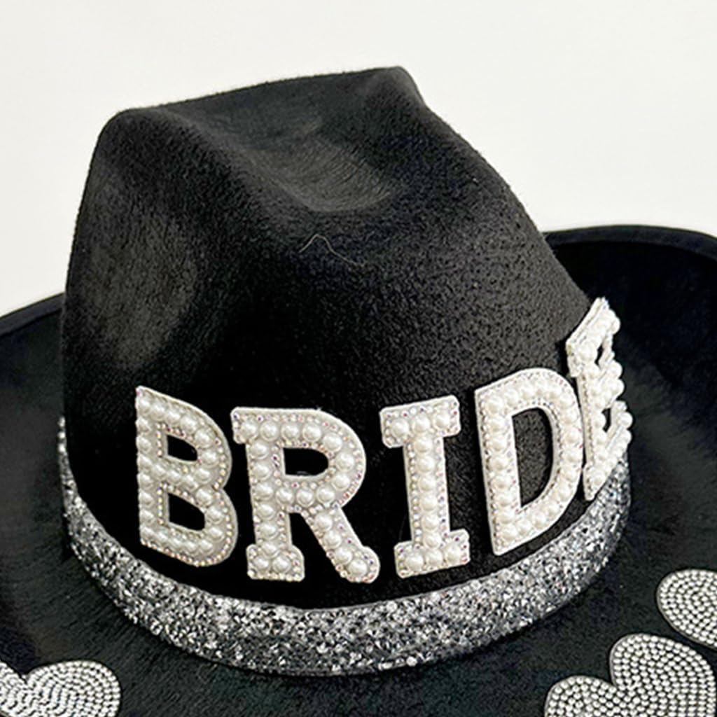 Bachelorette Party Hat with Veil for Bridal Party Women Cowgirl Hat Wedding Accs