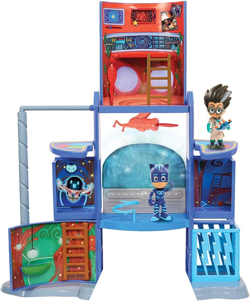 PJ Masks Headquarters/Mission Control Playset/with Catboy and Romeo Figure/Pyjama Hero and Villain/with Light and Sound/Hinged / 57 cm High for Children from 3 Years