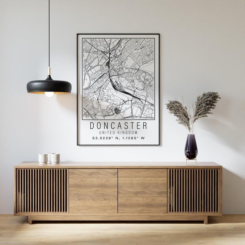 Doncaster England City Street Map Print Doncaster Wall Art Home decor Poster Poster A3 - Wall Art Home Decor Movie Poster Canvas Film Cinema Retro Vintage Cult Classic Nostargic Saga Modern reprint w