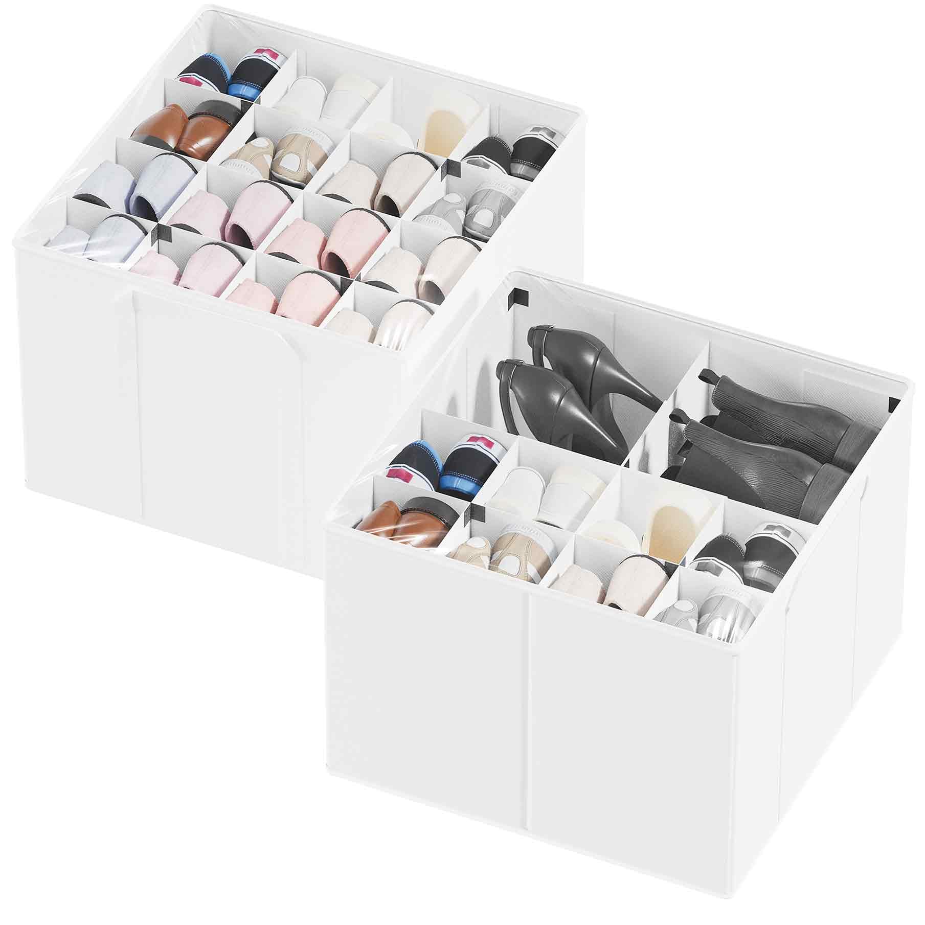 SpaceAid Shoe Organizer for Closet, 2 Pack Foldable Shoe Storage Containers Baskets Boxes Bins w/Adjustable Dividers, Fits 16-32 Pairs, White