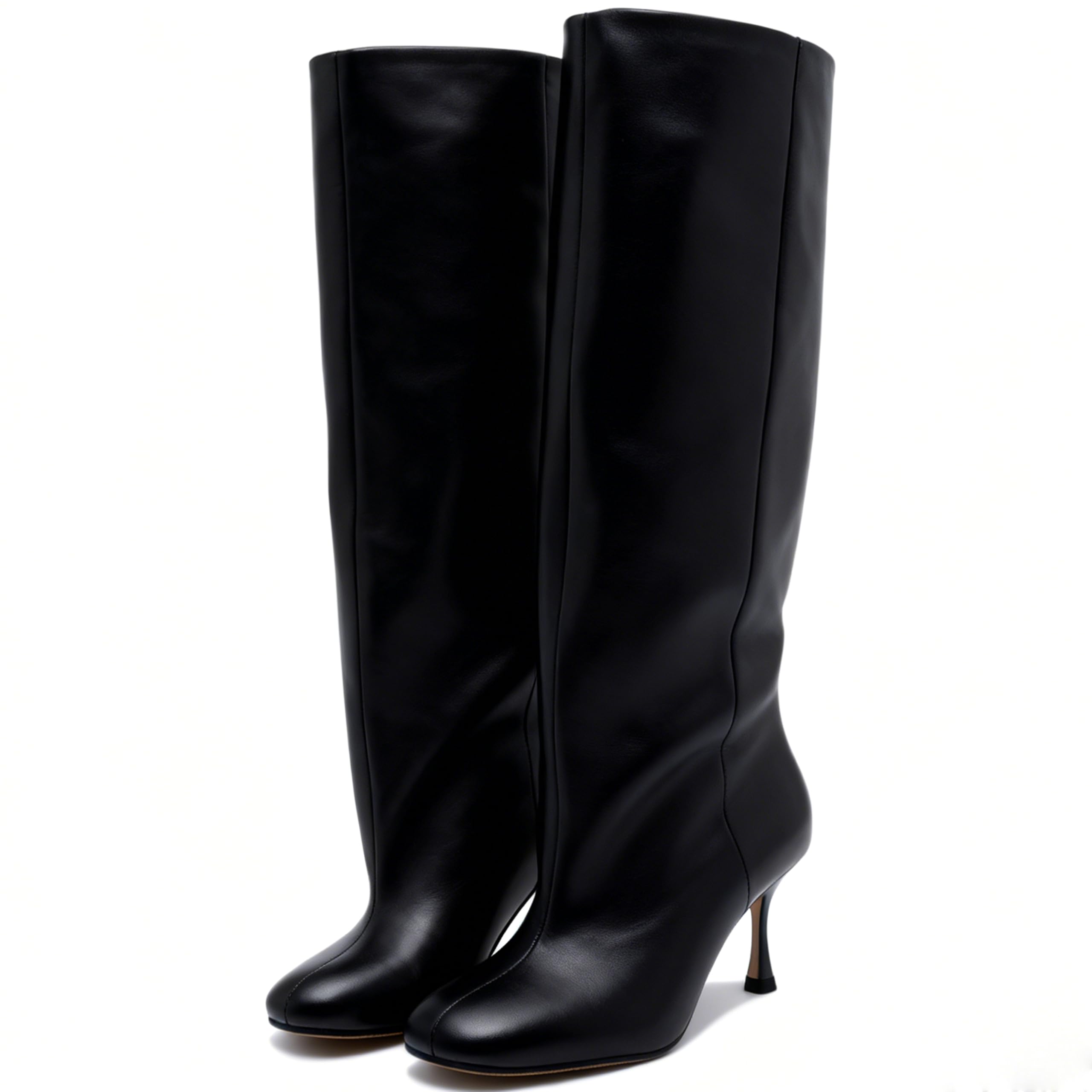 Womens Knee High Boots Round Toe Chunky Block Heel Side Zipper Buckle Riding Boots