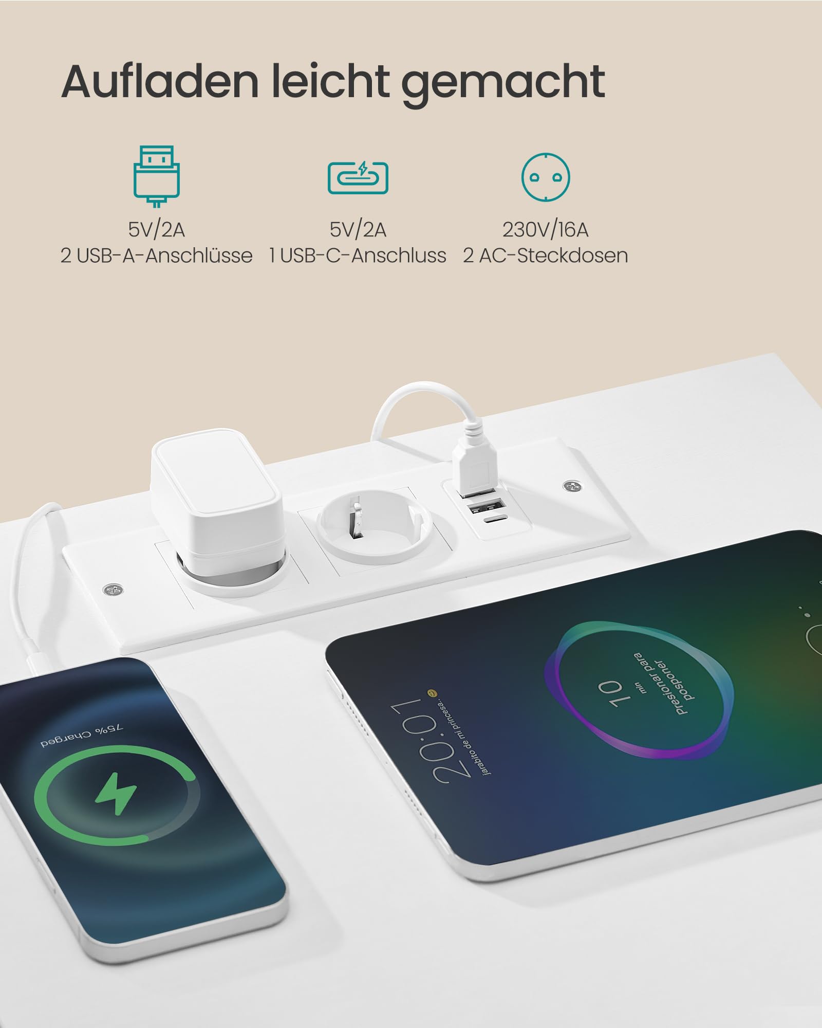 SONGMICS BELLAH Kollektion - Nachttisch mit Ladestation, Beistelltisch mit App-gesteuerter, Einstellbarer LED-Beleuchtung, 1 offenes Fach, 3 Schubladen, wolkenweiß-schneeweiß LGS303WH03