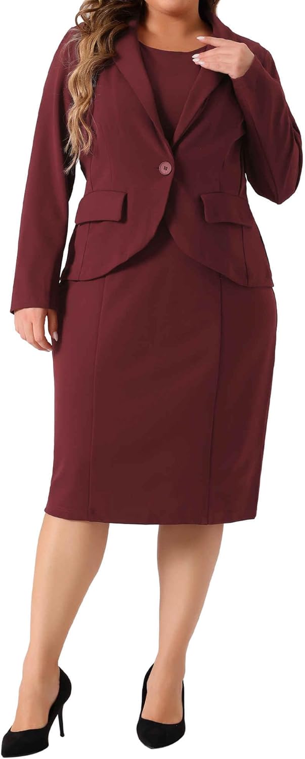 Agnes Orinda Plus Size Dress Suits for Women Two Piece Outfits Blazers Jacket and Sleeveless Dress Business Casual Suit Sets - Image 2