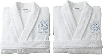 Personalized Cotton Robes for Couples, Set of 2 Custom Monogrammed Wedding Robes, His and Hers Bathrobes with Name & Date