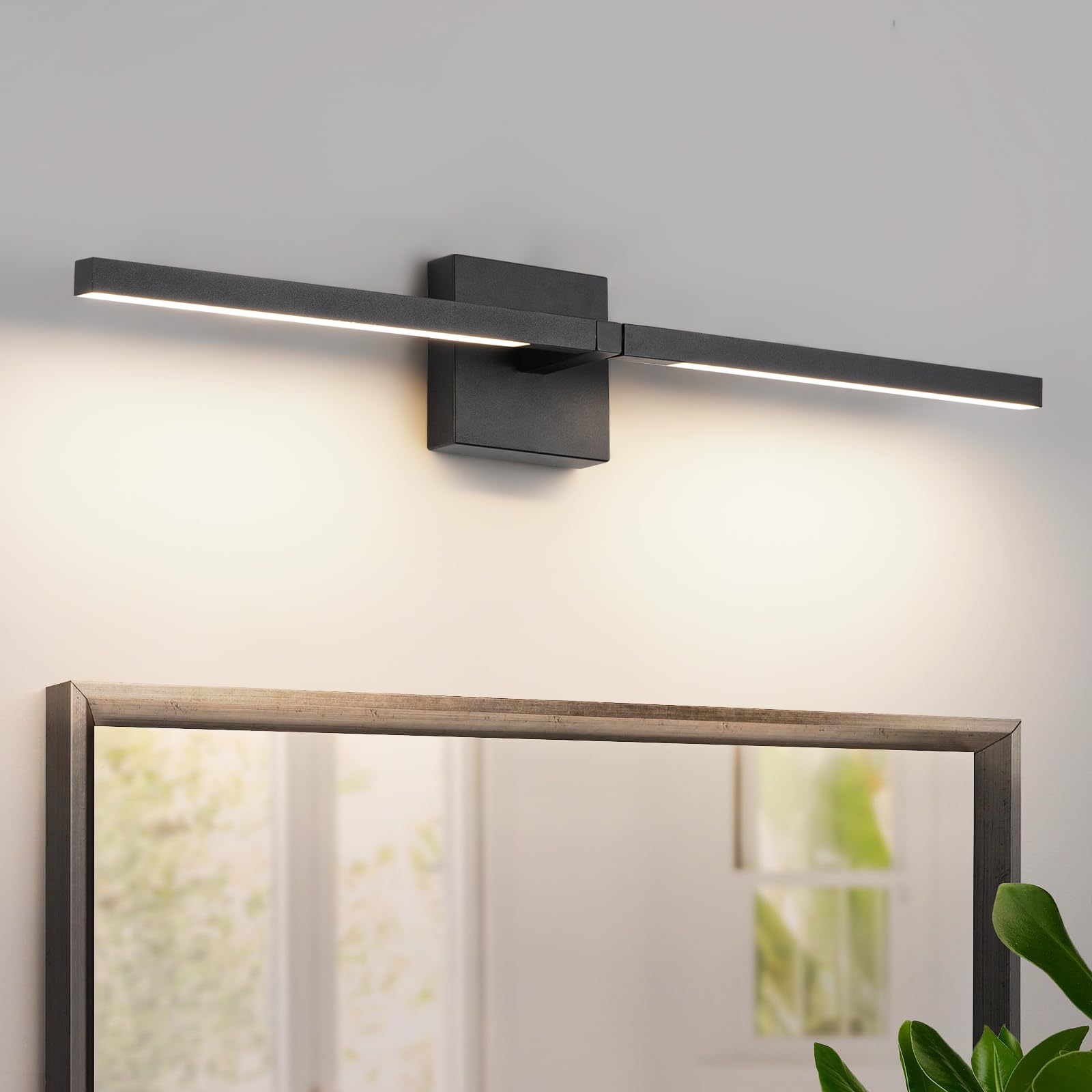 EIDEARAY Black Bathroom Light Fixture 360°,Long Strip LED Wall Lamp 12W Modern Wall Sconce with 4000K LED Vanity Light for Bedroom Living Room,Bathrooms Sconce Over Mirror IP44