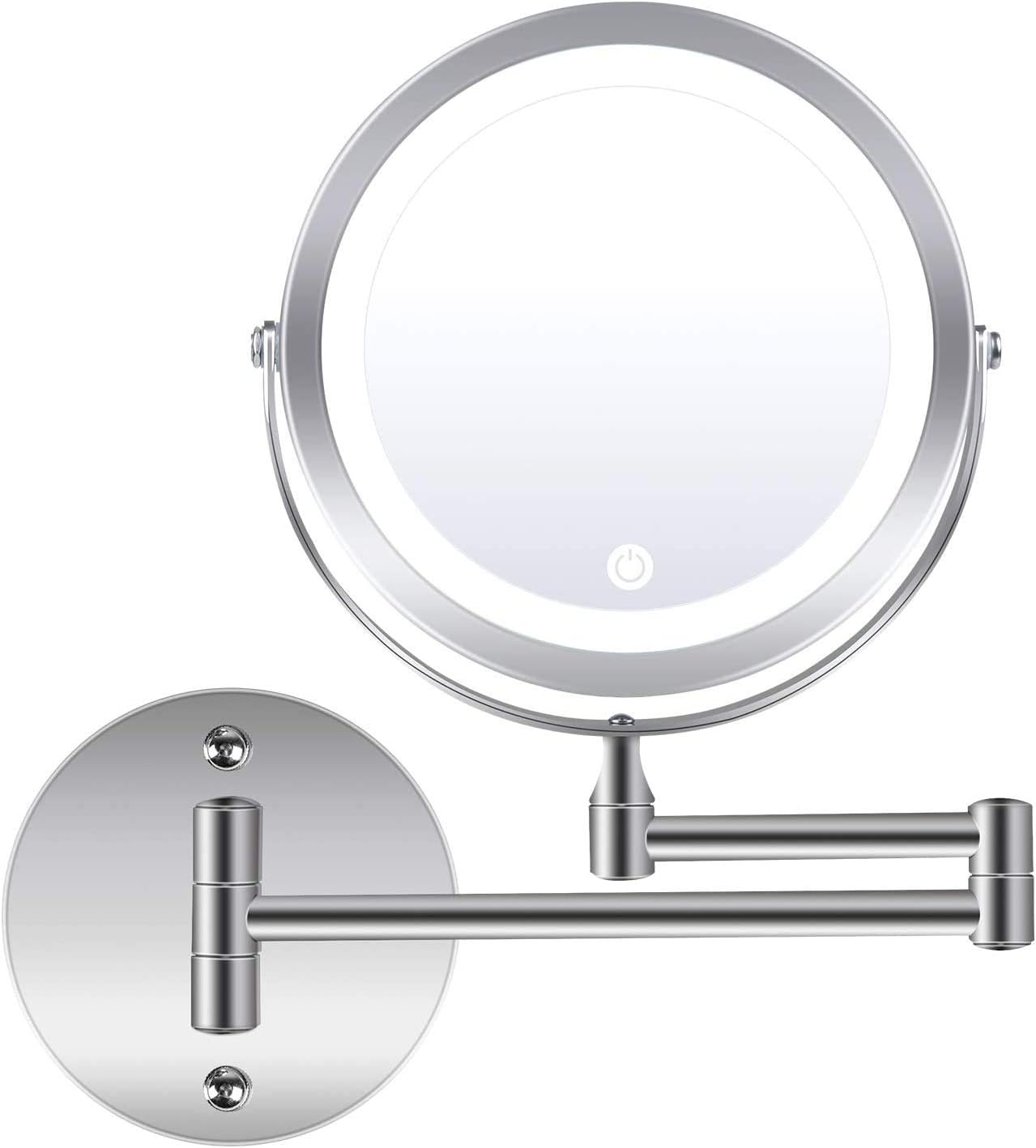 Wall Mounted Makeup Mirror, 1X 10X Magnification 360 Degree Rotation Double Sided Led Lighted Vanity Mirrors for Bathroom AC Adapter or Battery Operated