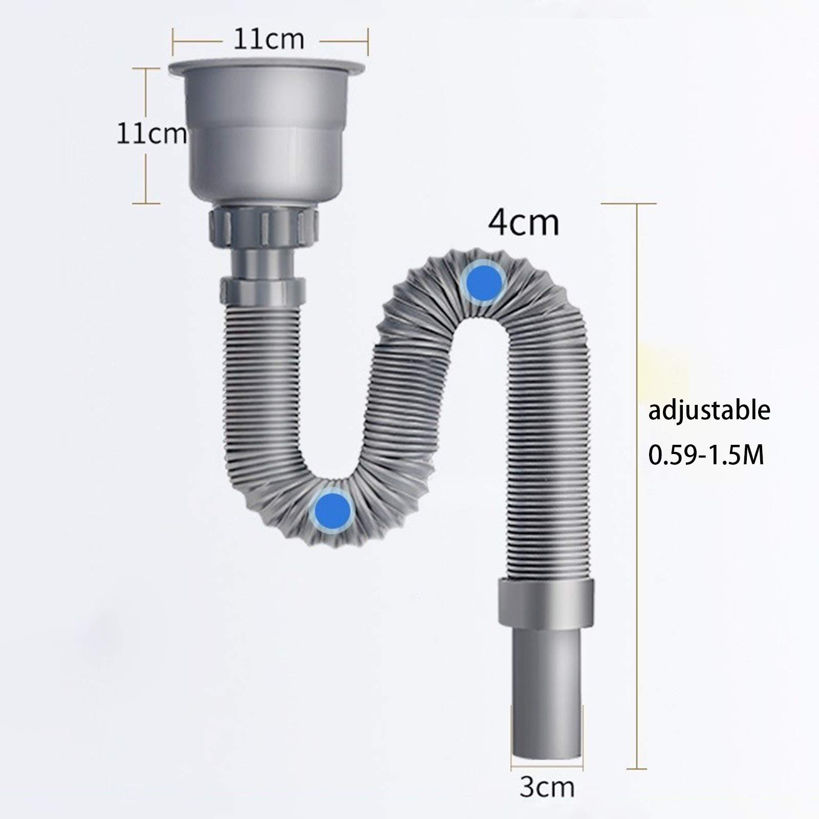 Manguera de drenaje para fregadero de baño, 1,5 m, accesorios de tubería de desagüe para fregadero individual y doble, tubo de drenaje largo de 1,5 m
