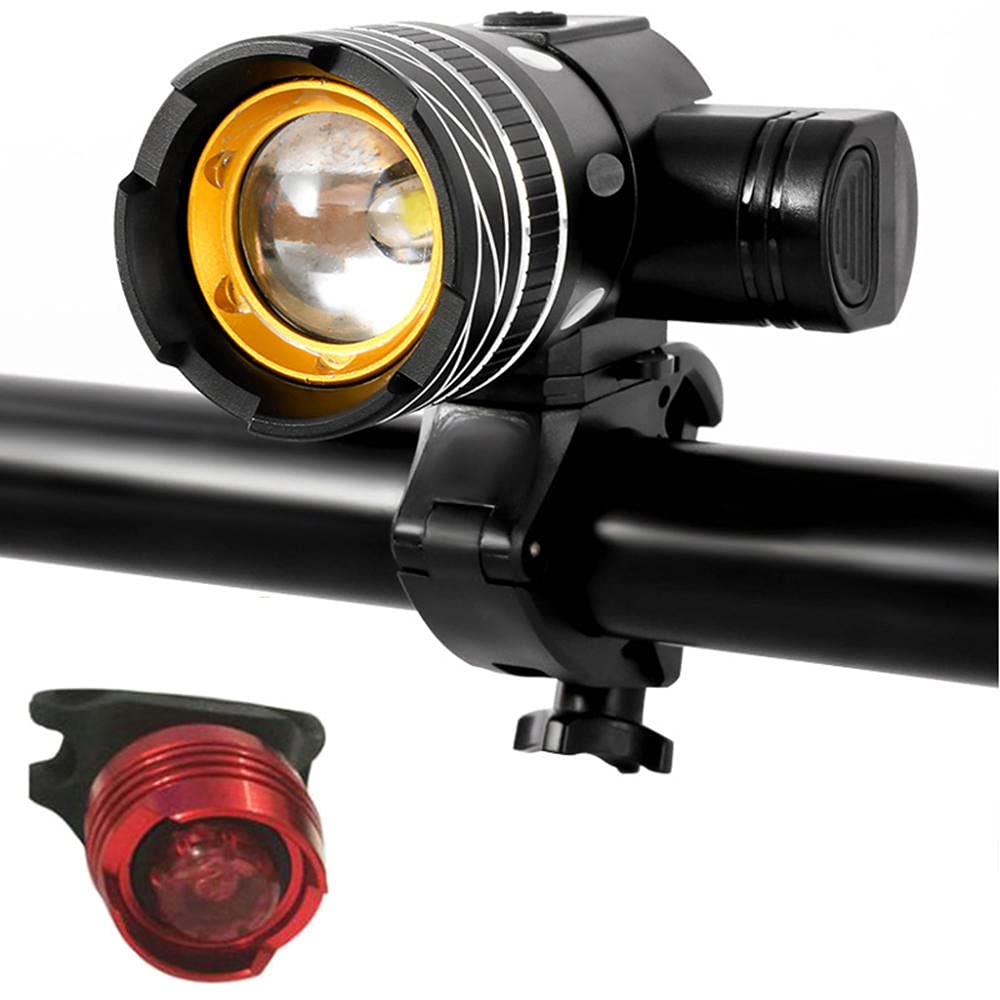 Luce LED per Bicicletta, Fanale Anteriore LED Ricaricabile USB, 3 modalità, Fascio Regolabile. Resistente, Waterproof, ottimale per MTB e Monopattino Elettrico-A1. Super
