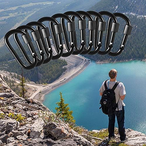 Gimars 10 pcs 7.5cm Spring-loaded Gate Light Duty Aluminum Locking Carabiner for RV, Fishing, Hiking, Traveling and Keychain Black