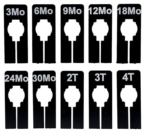 NAHANCO QSDBWKIT5 - Divisores rectangulares negros de tamaño de ropa con estampado blanco para bebéniños, 3MOS - 4T, kit de 10 (10 tamaños, 1 pieza