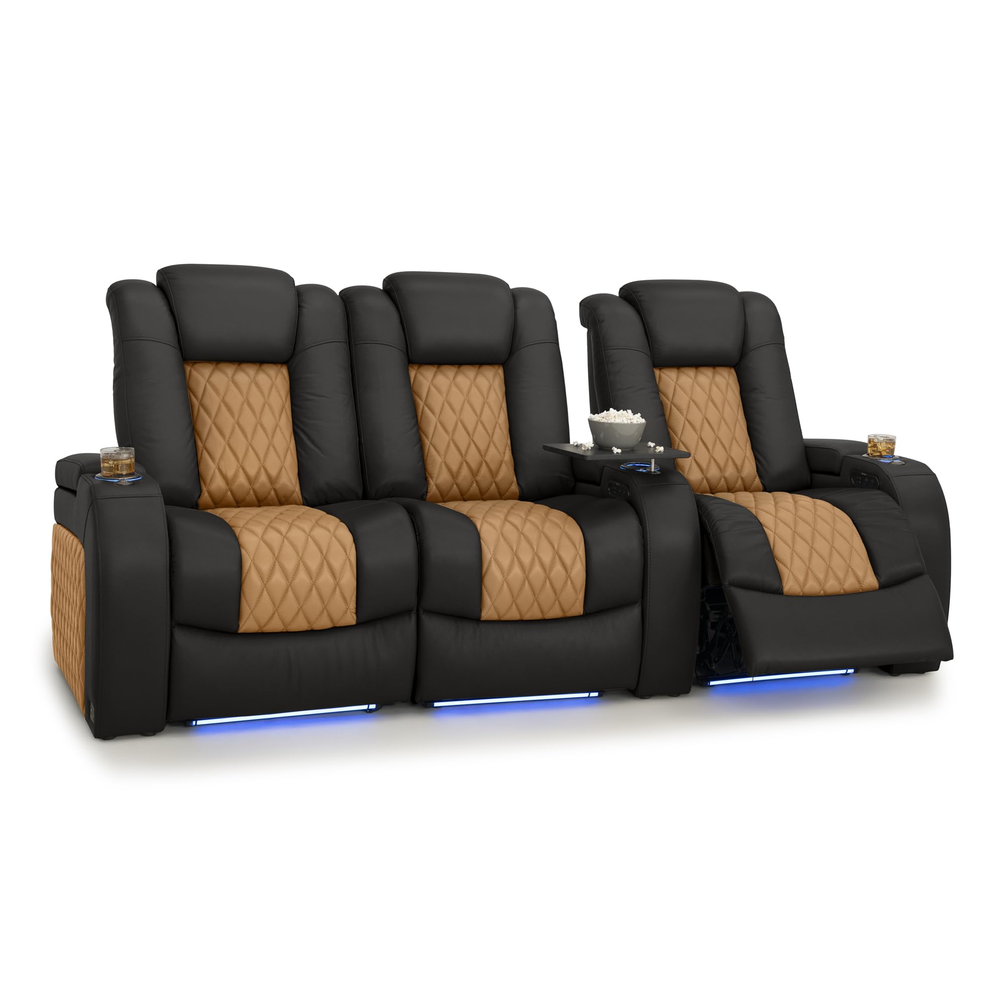 Seatcraft Diamante Home Theater Seating Black/Tan Oak Row 3 Left Loveseat