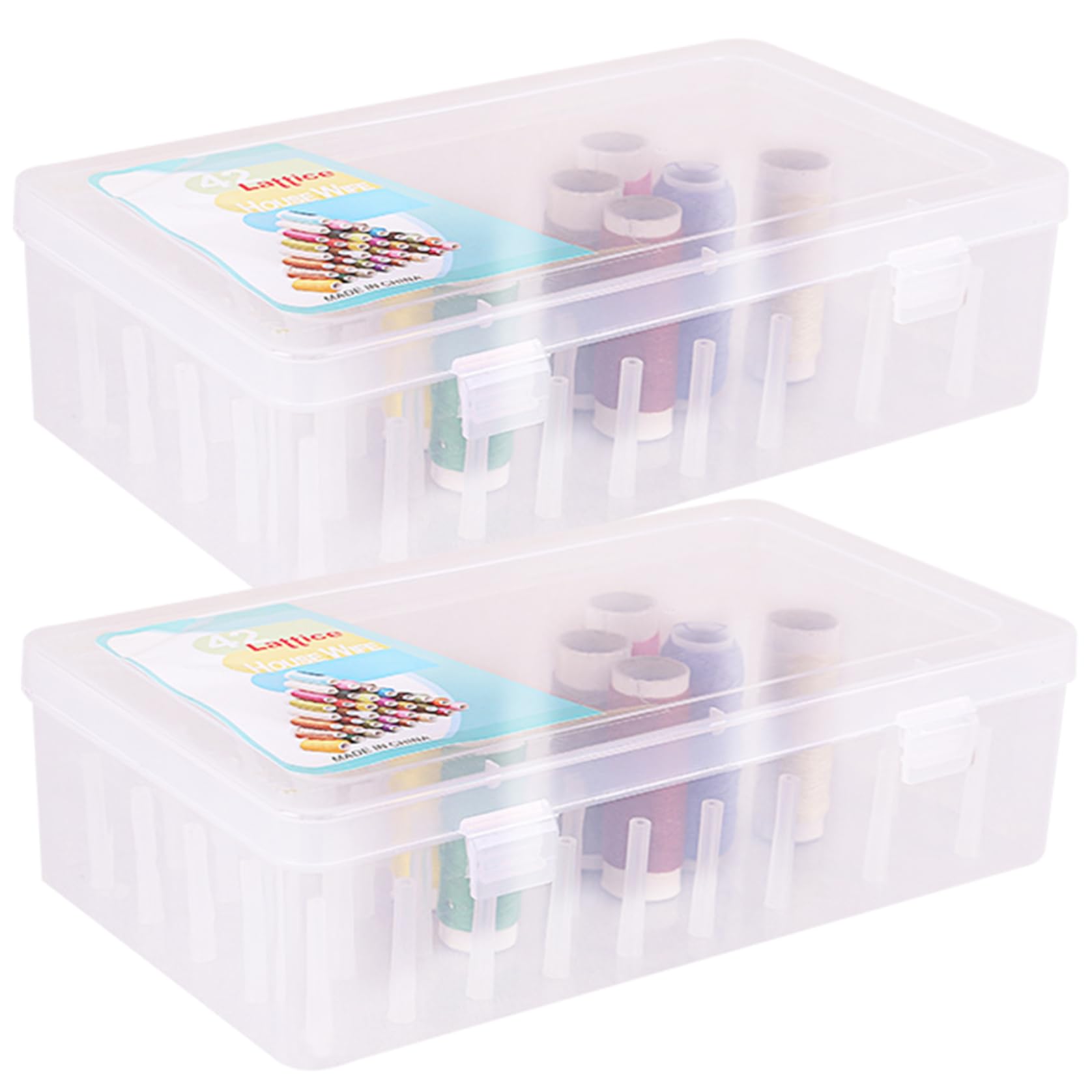 Lot de 2 supports de rangement pour 42 bobines de fil à coudre - Boîte de bobines de coton visible, organiseur étanche en plastique - Bleu