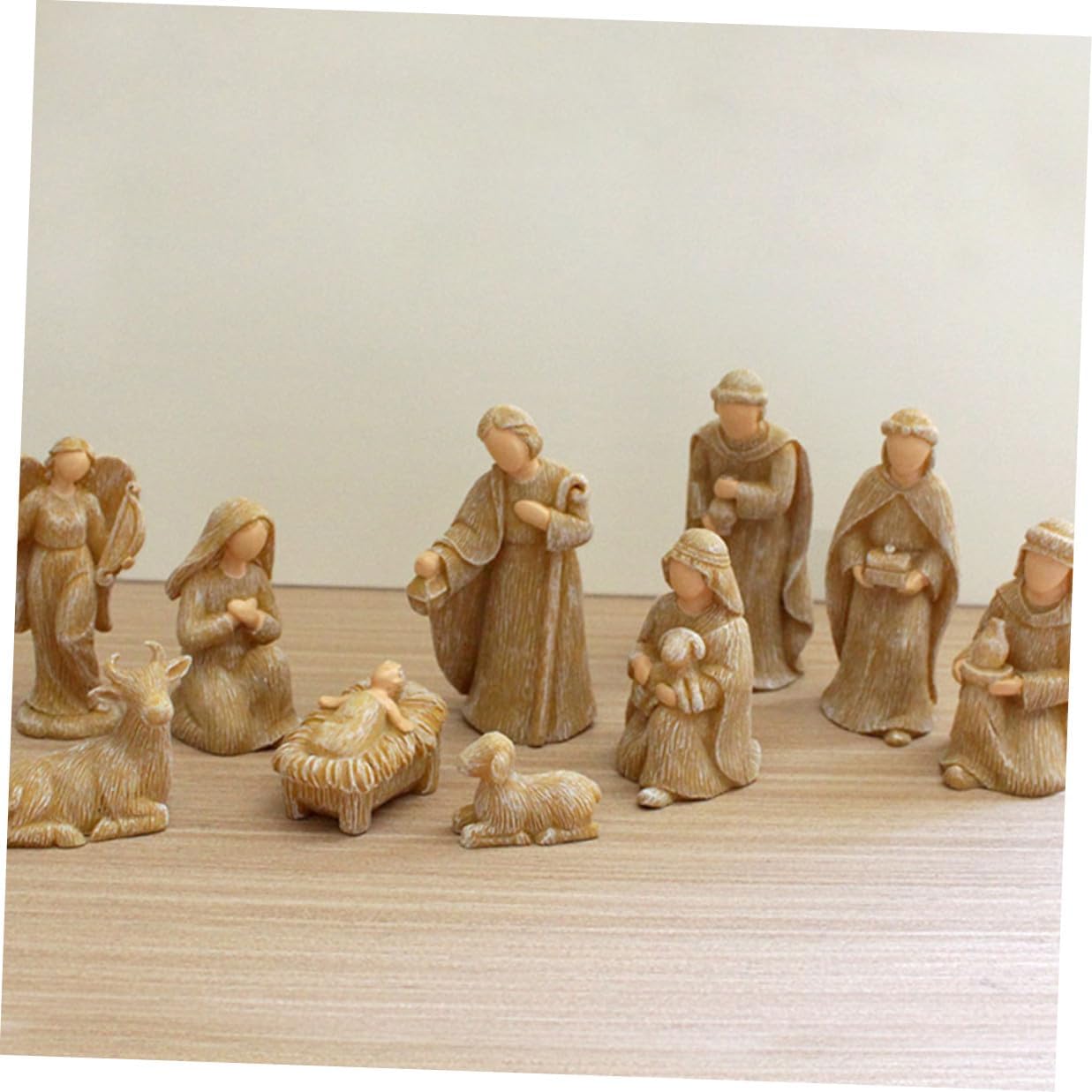 SOLUSTRE 10pcs Small Nativity Set Resin Jesus Figurines Christmas Scene Backdrop Religious Tabletop Decor for Christian Holiday Seasonal Display