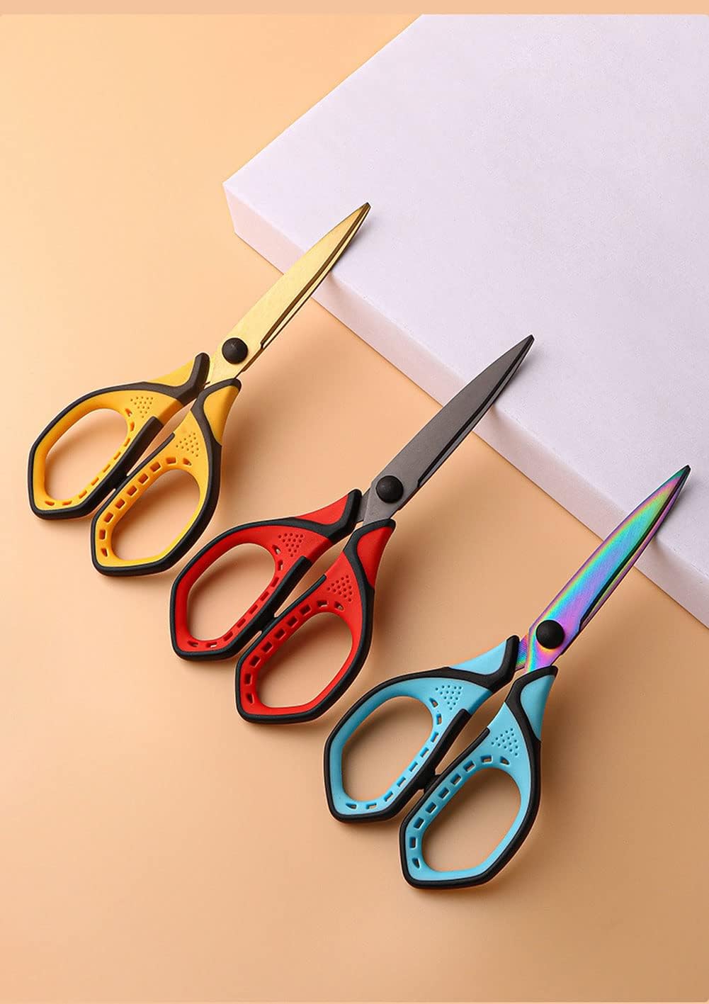 Jasni 3 Pack Teflon blackening Non-Stick Premium 7.5" Titanium No Rust Super Sharp Scissors Shears Soft Comfort-Grip Scissors for Office School Home Art Craft DIY student scisosrs paper Sewing Fabric