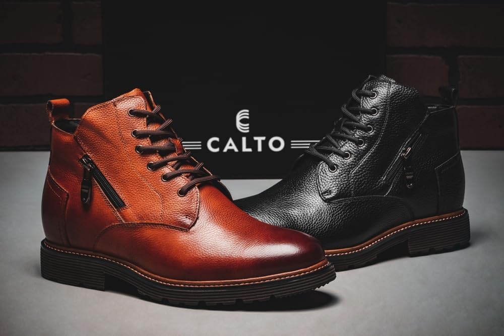 CALTO Men's Invisible Height Increasing Elevator Shoes - Brown Premium Leather Lace-up Cap-Toe Dress Casual Boots - 2.8 Inches Taller - Y42072 - Size 8 D(M) US - Image 2