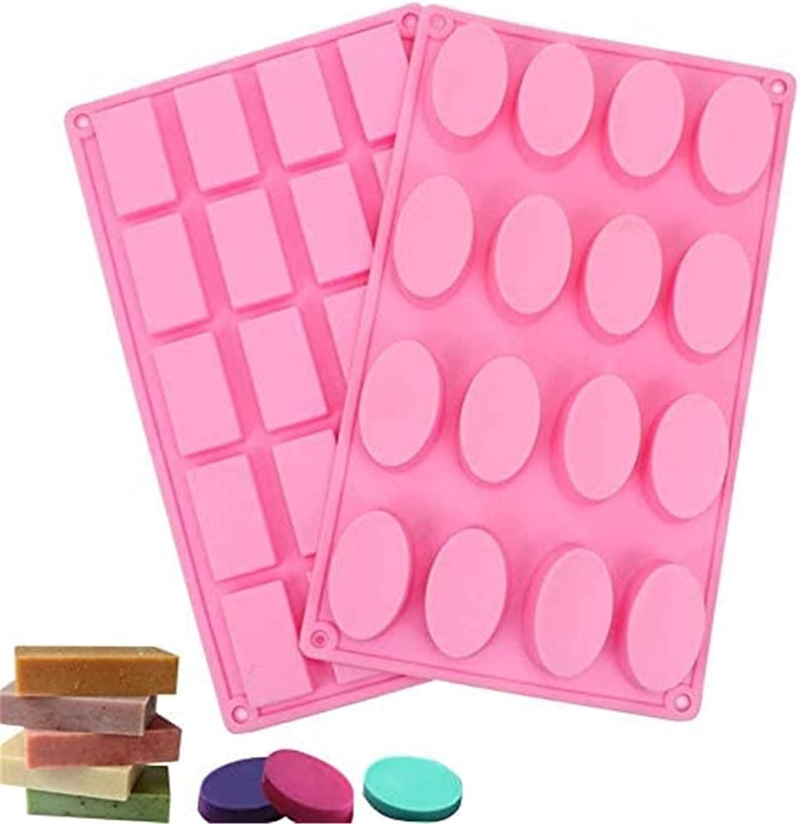 Tomnk 20 Cavity Rectangle (2"x1") and 16 Cavity Oval (2"x1") Silicone Mold for Soap Candy Chocolate Cake with Sealed Bags of Decorative Design