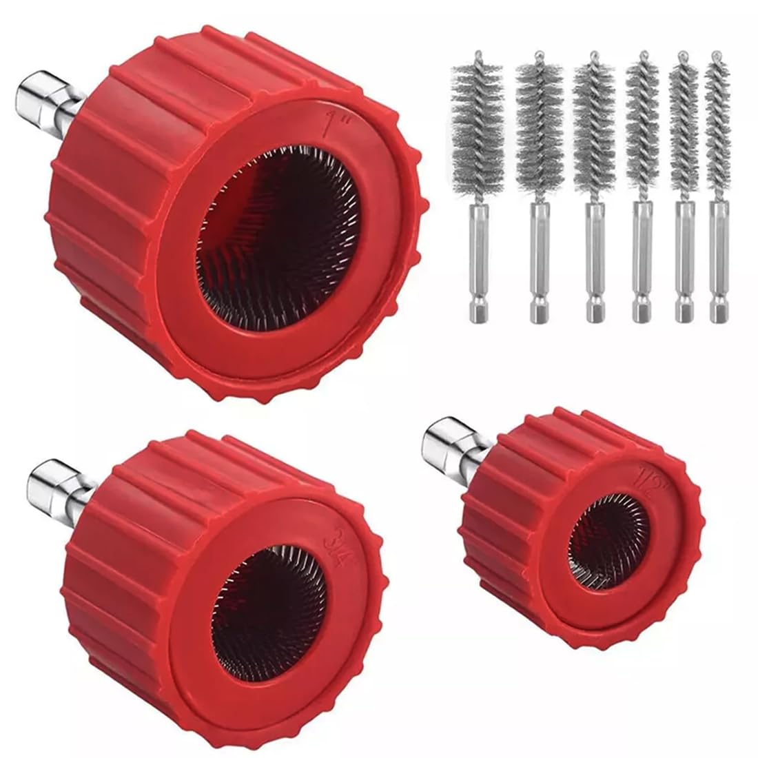 FiTspi 3Pcs Copper Pipe Cleaners 6Pcs with Stainless Steel Wire Bore Brushes, 15 22 28mm Plumbing And Heating Speedy Plumbing for Drill, Tube Cleaning Brush for Copper PVC Pipe and Soft Steel Tubing