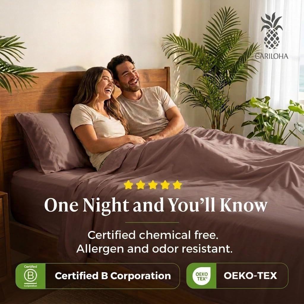 Cariloha Classic 100% Organic Bamboo Viscose Sheets - 4-Piece Queen Sheet Set - 18 in Extra Deep Pockets - Soft, Cooling, Hypoallergenic Sheets - Oeko-TEX Standard 100 - Beach Linen