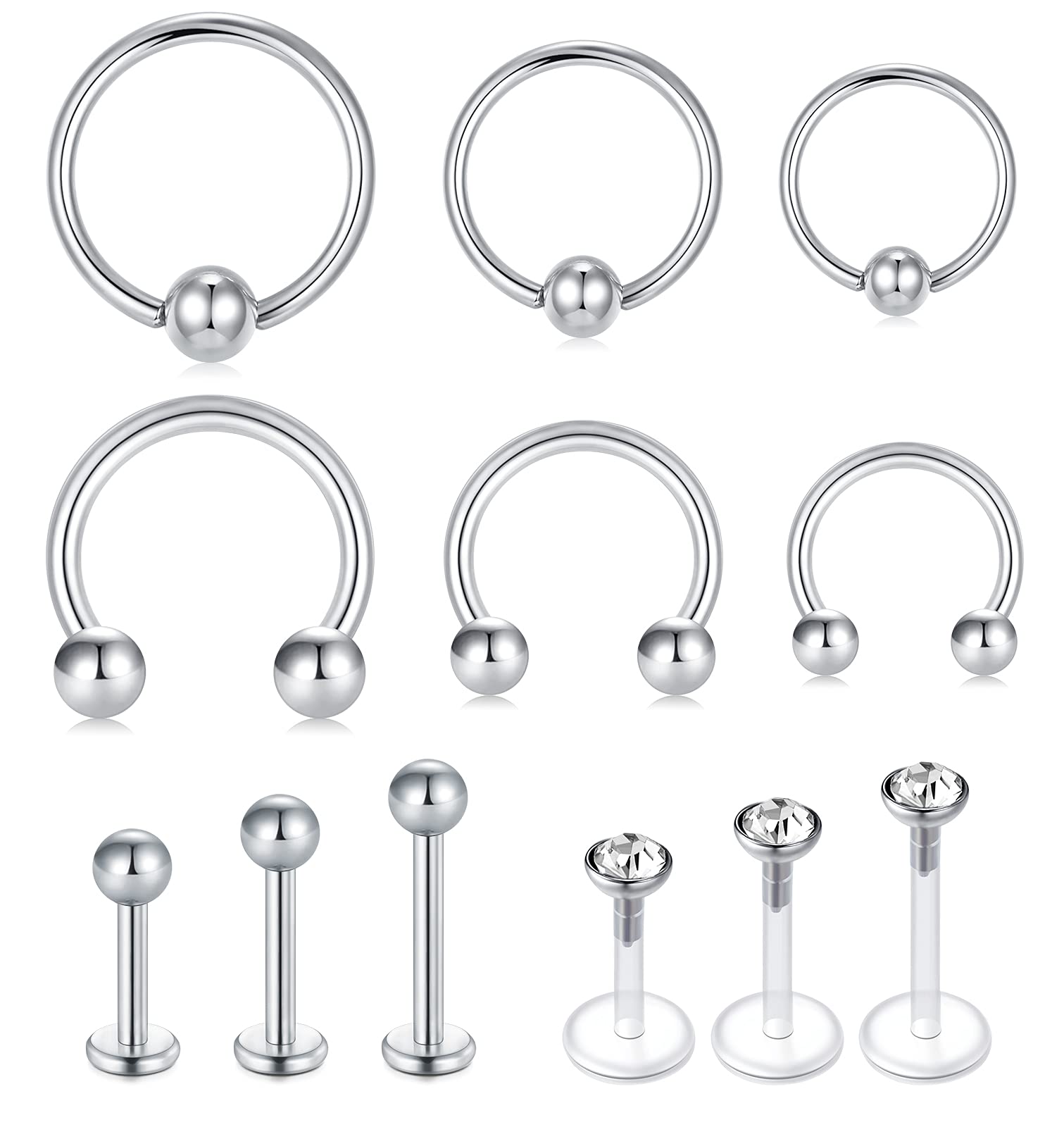 Briana Williams Septum Piercing Aro Nariz Herradura Acero Quirurgico 16G Helix con Bolitas Pendientes de Oreja Plata 6/8/10/12mm