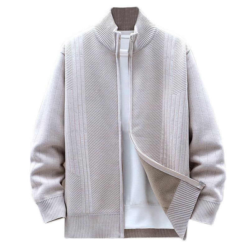Cardigan Sweaters for Men Fleece Full Zip Up Stand Collar Slim Fit Casual Knited Sweater Fall Winter