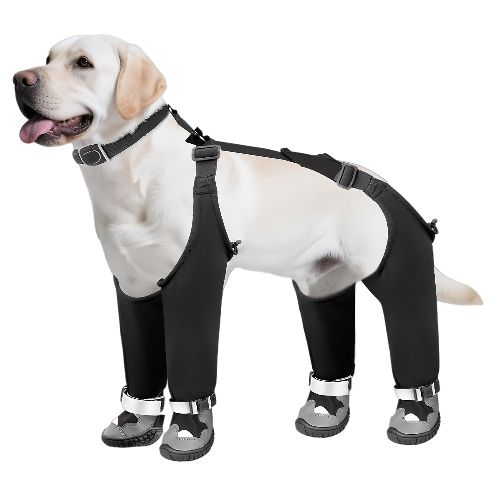 Matoebyr Waterproof Dog Shoes With Harness, Anti-Slip Adjustable Dog Suspender Boots, Dirt-Proof And Stay-On, For Injured paws Licking Outdoor Walking Snow Rainy Hot Weather