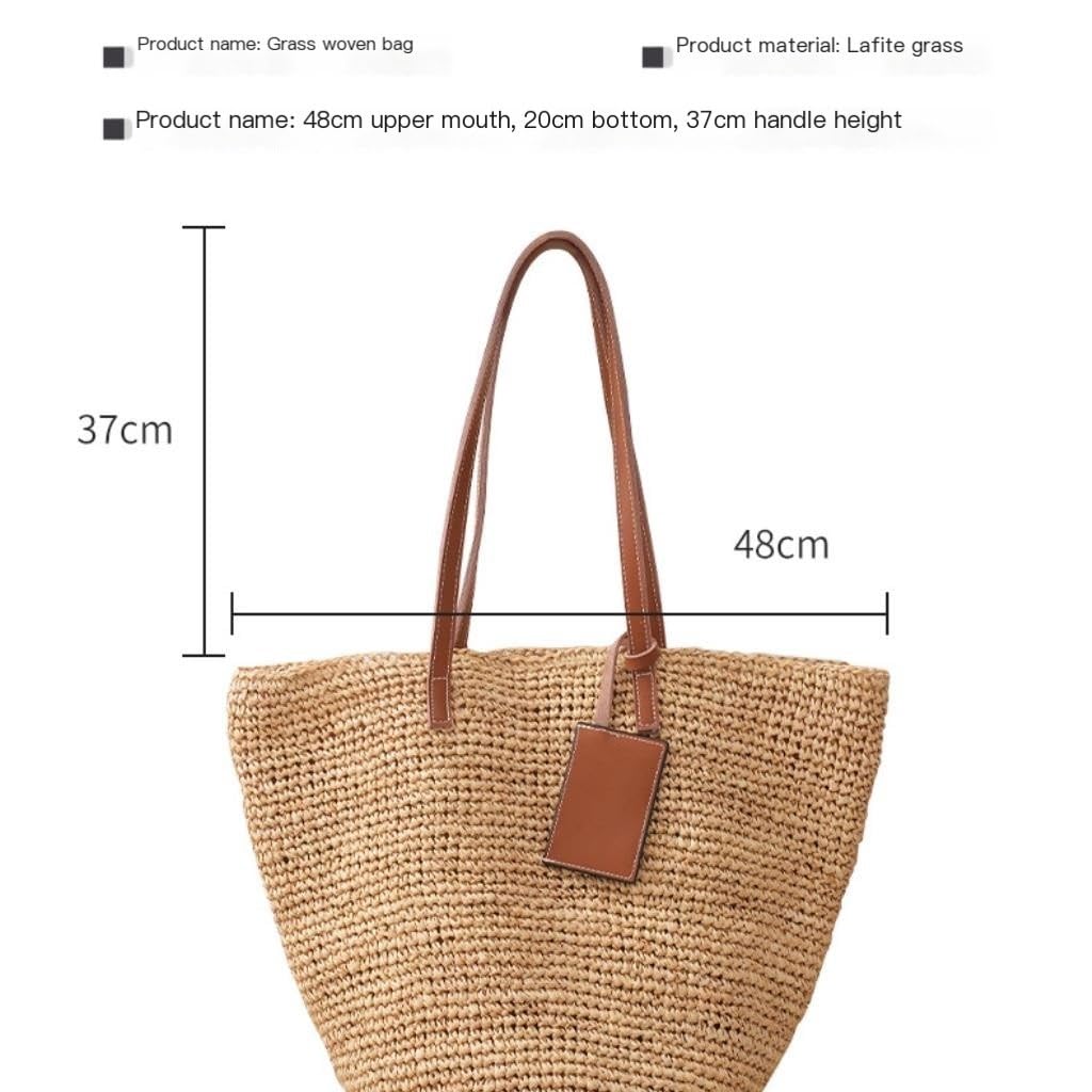 Geflochtene Tragetasche,Handtasche Gewebte Einkaufstasche aus Stroh, Schultertaschen, Sommer-Raffia-Rindsleder-Nähte, gewebte Tasche, Ledergriff, Umhängetasche, Messenger-Handtasche, Strohtaschen