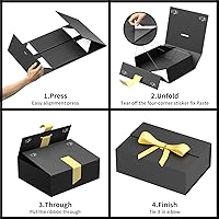 Vista 4 de Caja de regalo grande de 13 x 9 x 4 pulgadas, caja de regalo negra con tapa magnética para regalos que contiene tarjeta, cinta, caja de regalo