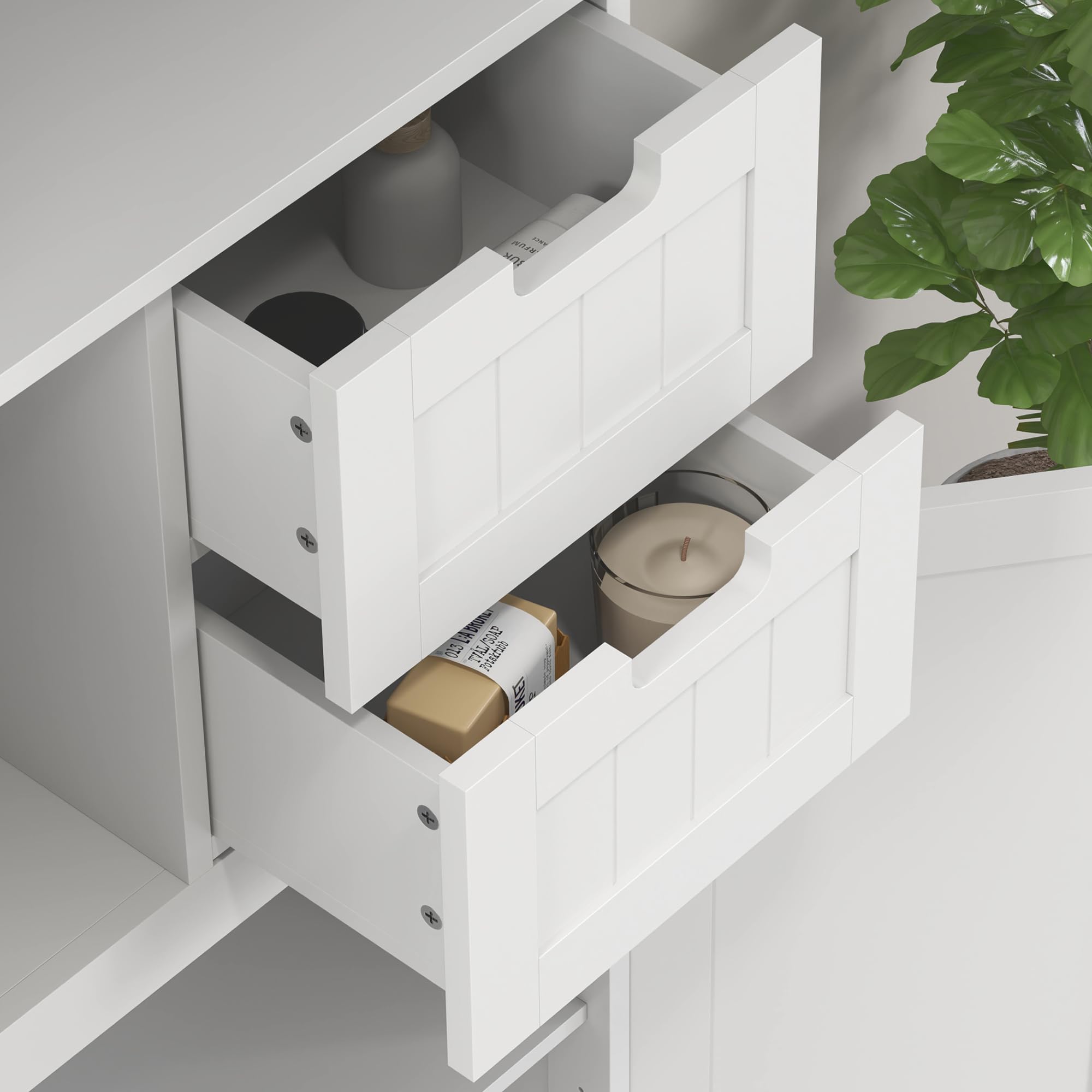 HOMCOM Meuble de Salle de Bain Haut, Meuble de Rangement, Colonne Salle de Bain avec 4 Portes Dont 2 vitrées, 2 tiroirs et étagères réglables, Style Moderne, pour Salon, Chambre, 60x30x170cm, Blanc