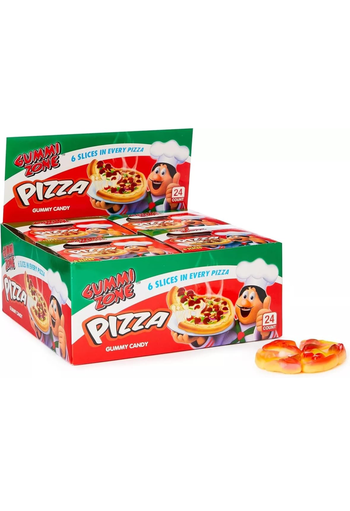 Bobzo Pizza-Shaped Gummy Candy – Fun & Unique Sweets with Gummy Bear & Fruit Toppings, 5 Flavorful Slices Per Pack, Dairy-Free, Nut-Free, Kids’ Party Treats & Gift Idea, 24 x 21g