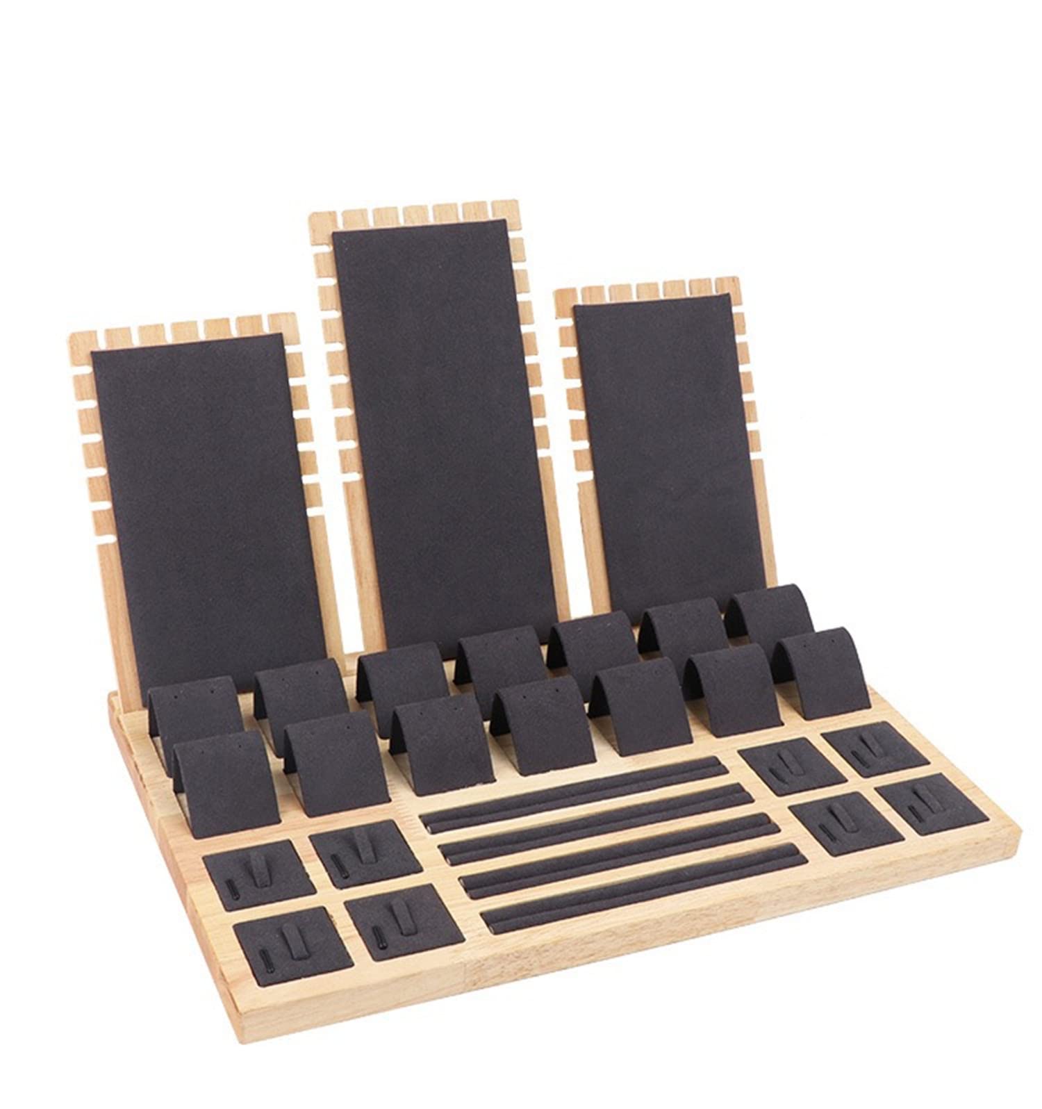 Love de La Vie Suede Multi function Jewellery Display Stand Set With Wooden Base for Necklace, Earring and Rings (Dark Grey)