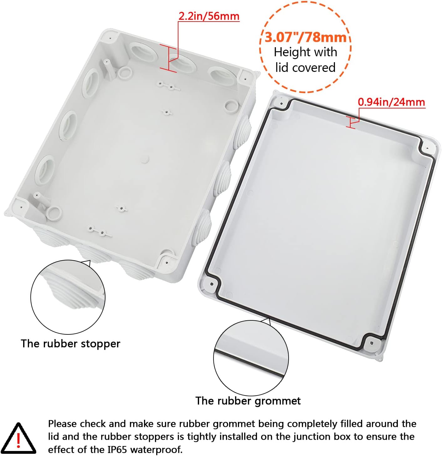 LeMotech ABS Plastic Dustproof Waterproof IP65 Junction Box Universal Electrical Enclosure White 10 x 7.9 x 3.1 inch and 20 Pack NPT 1" Cable Glands