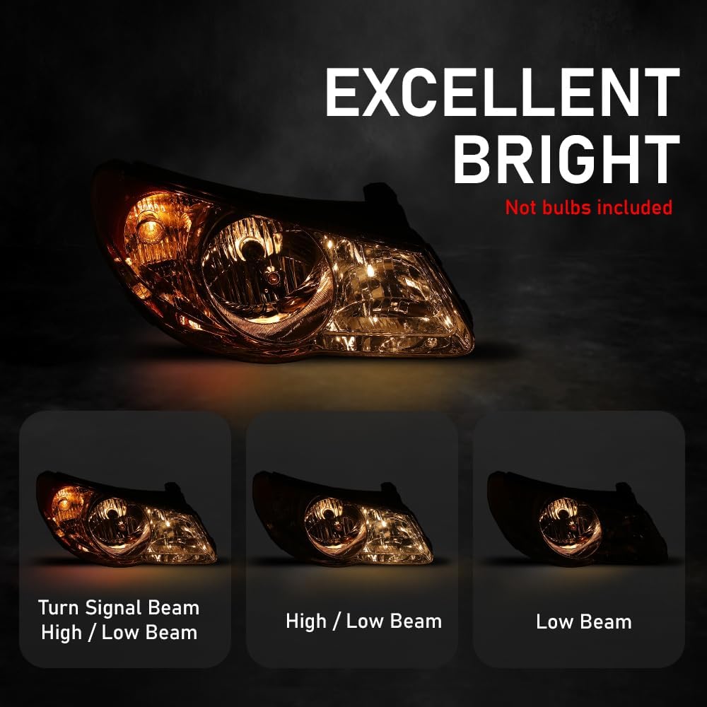 PIT66 Headlights Assembly w/o Bulb Compatible with Hyundai Elantra 2007 2008 2009 2010 Left and Right Clear Lens Chrome Houisng Amber Reflector