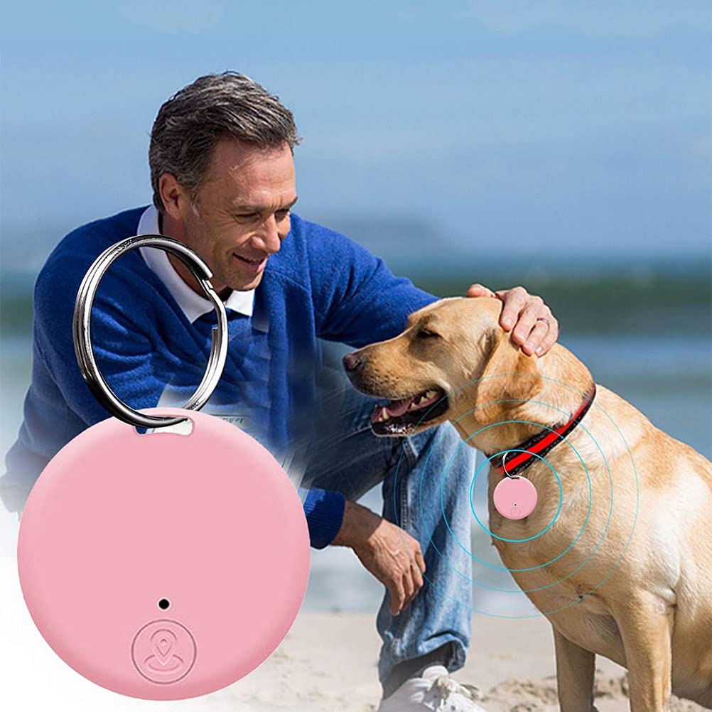 Localizzatore GPS portatile Bluetooth 5.0 con anello a strappo, dispositivo anti-perdita intelligente, dispositivo impermeabile, localizzatore di animali domestici per cani, gatti, portafogli,Rosa