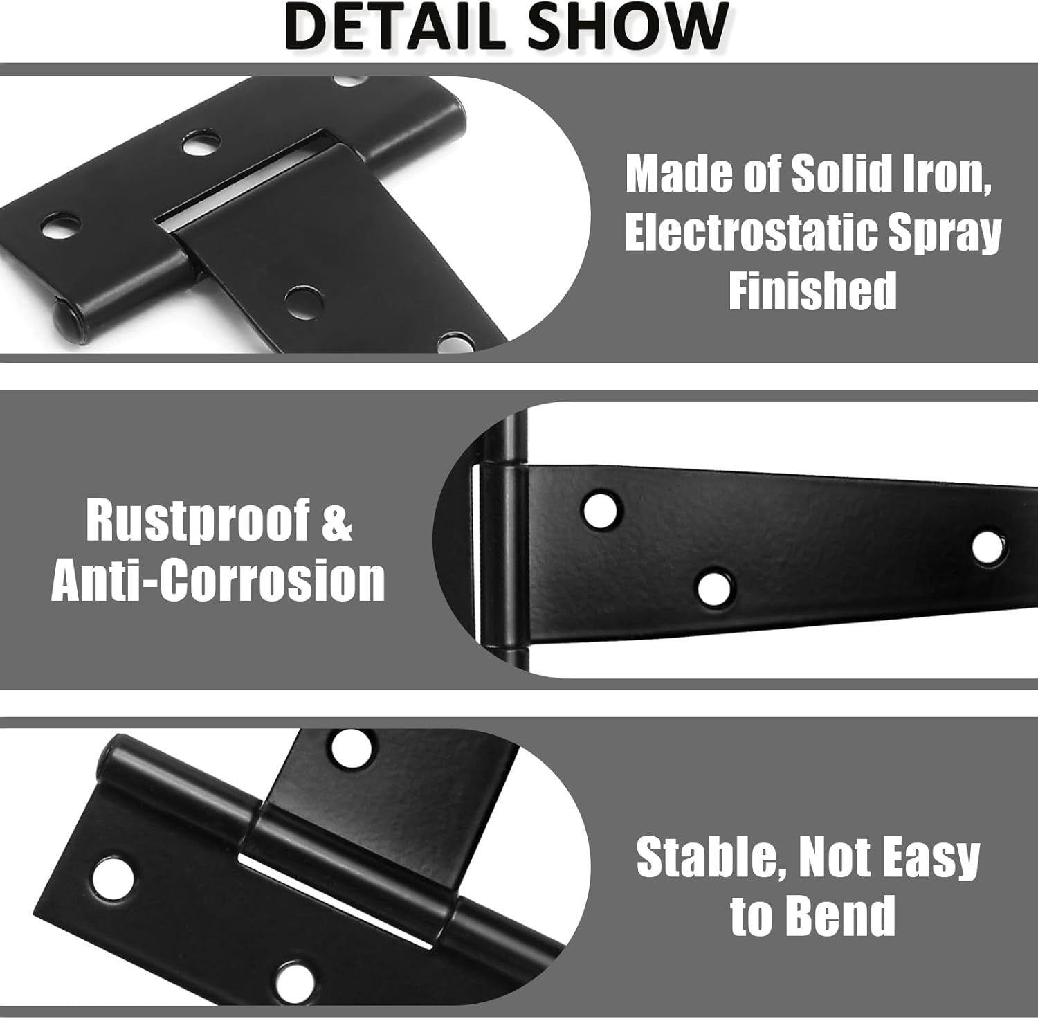 Murtenze Heavy Duty T-Strap Hinge, Shed Door Hinges Gate Hinges Black Tee Hinge Wrought Hardware for Wooden Fences Yard Rustproof (6 pcs, 10 Inch)