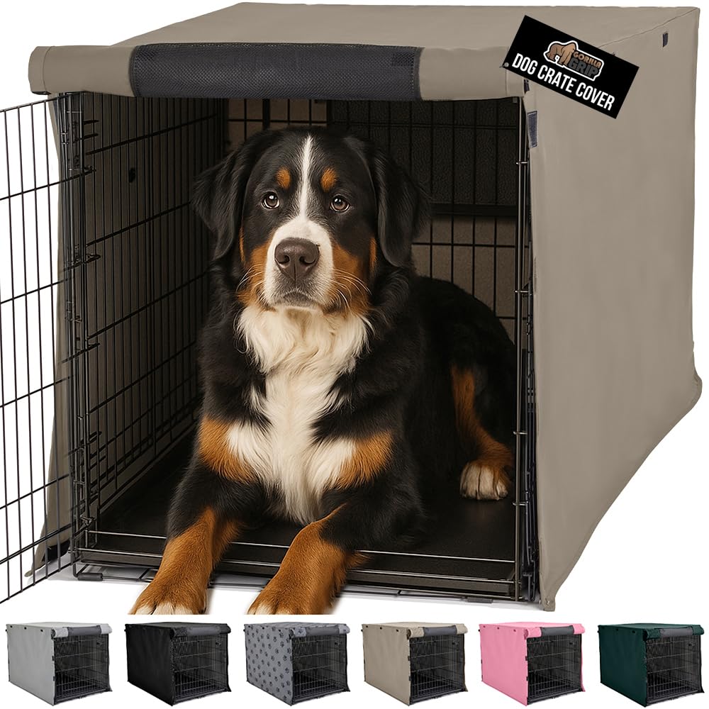 GORILLA GRIP Dog Crate Covers Compatible with Amazon Basics Dog Crates, All Sides Open, Privacy Cover Fits 48" Wire Kennel, Breathable Mesh Windows,
