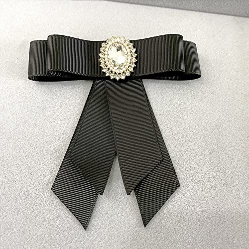Image of Crystal Big Bowknot Ribbon Pre-tied Bow Neck Tie Brooch Lapel Pins for Women Girls Elegant Pearl Oval CZ Suit Shirt Collar Tie Corsage Accessories Clothes Jewelry Party Banquet Birthday Gifts