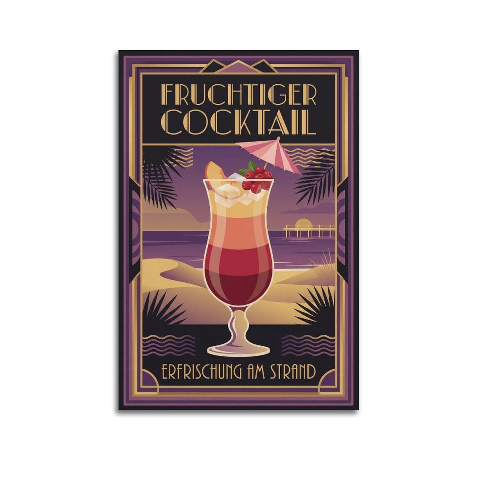 Xkuga Boys Unframe-Style Fruity Tropical Beach Cocktail Poster Mixology Bar Guide Recipe Modern Decorative Canvas Prints - Ideal Wall Art For Family, Man Cave, Game Room, & Girls Bedroom 20X30inch(50X75cm)