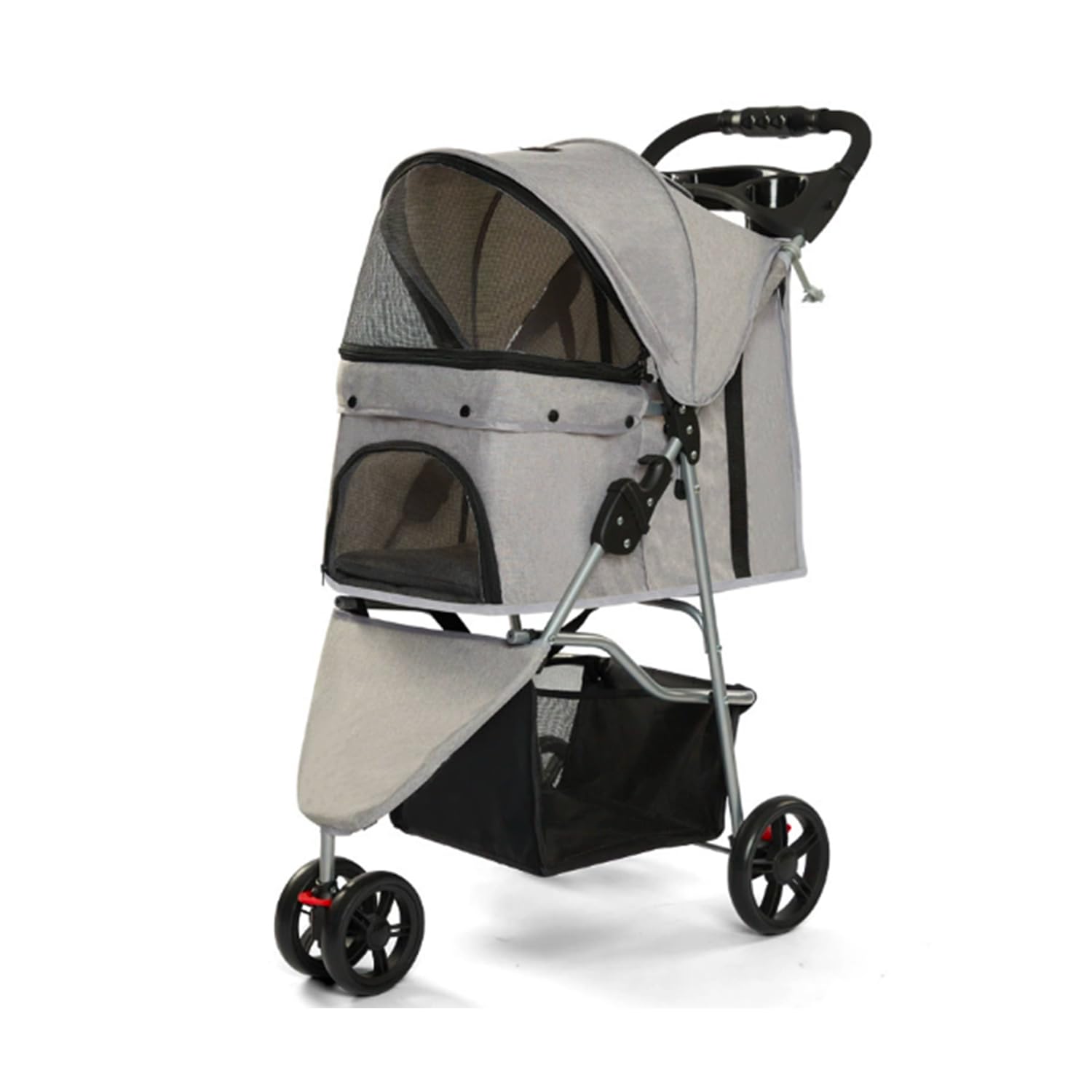 Avilia Passeggino Pieghevole per Cani 15 kg e Gatti con Cabina Panoramica Trasparente, Carrello Grigio in Acciaio e Tessuto Oxford, Portabicchieri e Cestello Portaoggetti, Ruote Scorrevoli