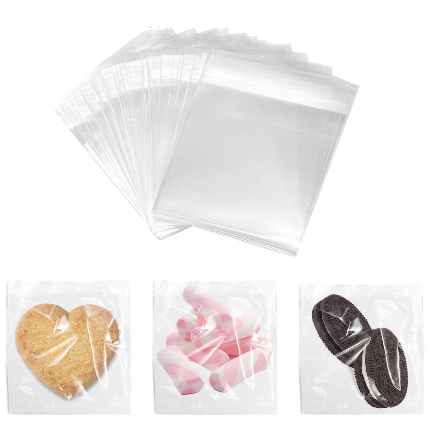 100pcs Cookie Bags, Clear Cellophane Bags Small Cellophane Bags Self-Adhesive Biscuit Bags Transparent Sweet Bags For Bakery, Cookie, Candies, Biscuit, Jewelry, Soaps, Cards And Dessert(7 * 7cm)