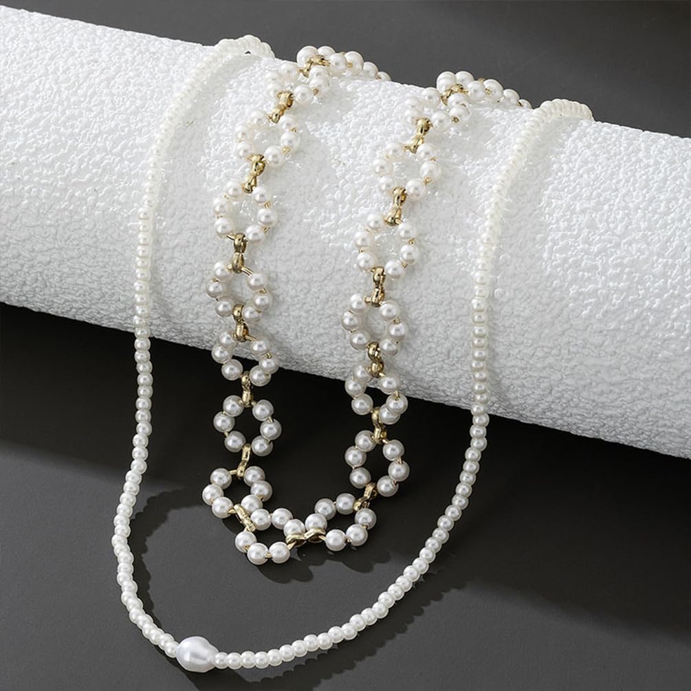 2Pcs Statement Beaded Pearls Flower Gold Choker Charm Necklace for Women Trendy, Dainty Cute Beads Pearl Floral Chain Necklaces Y2k Aesthetic Jewelry - Image 4