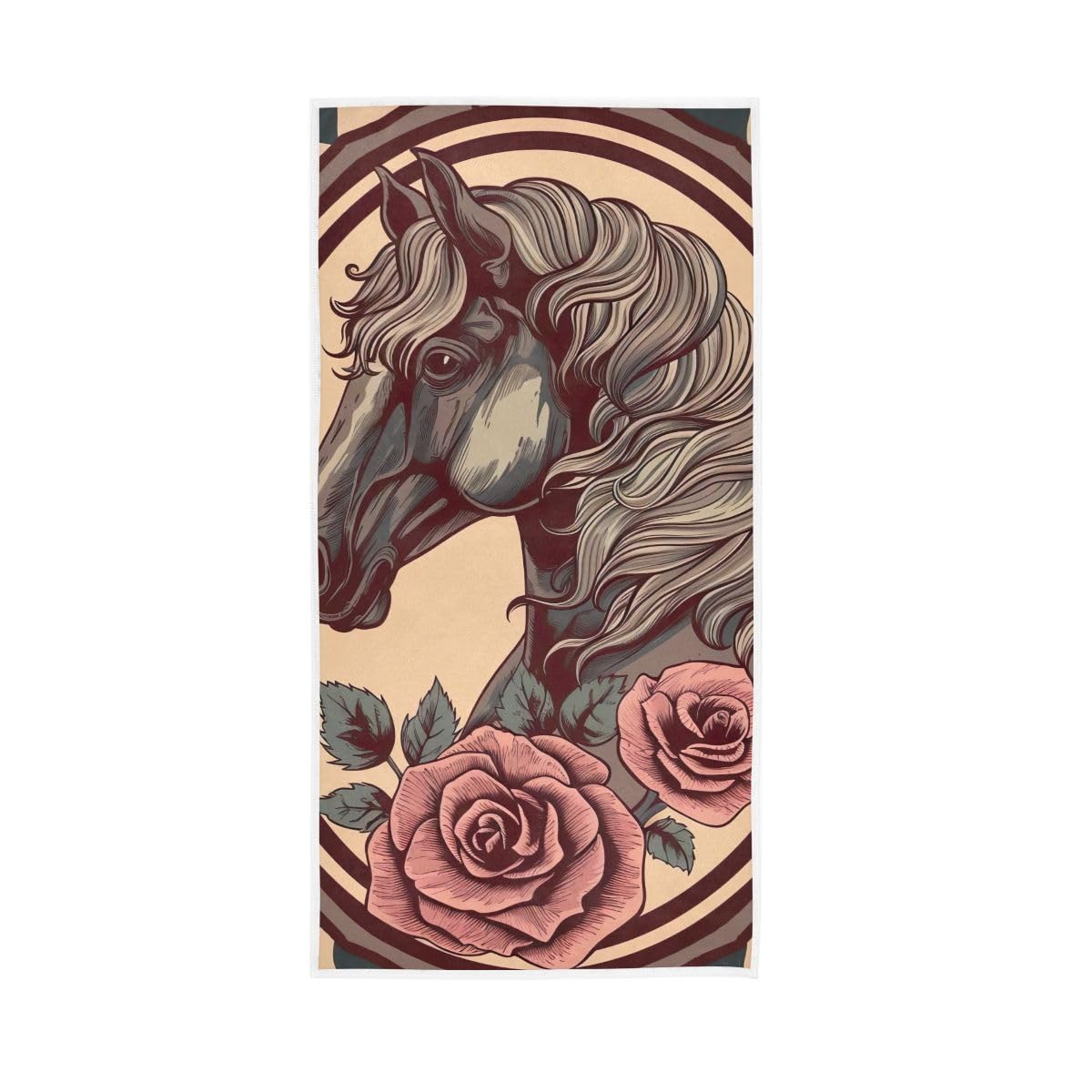 LSRCPD Horse Roses Checkered Hand Towel, Hand Towels and Wash Cloths for Bathroom 15 x 30 Inches