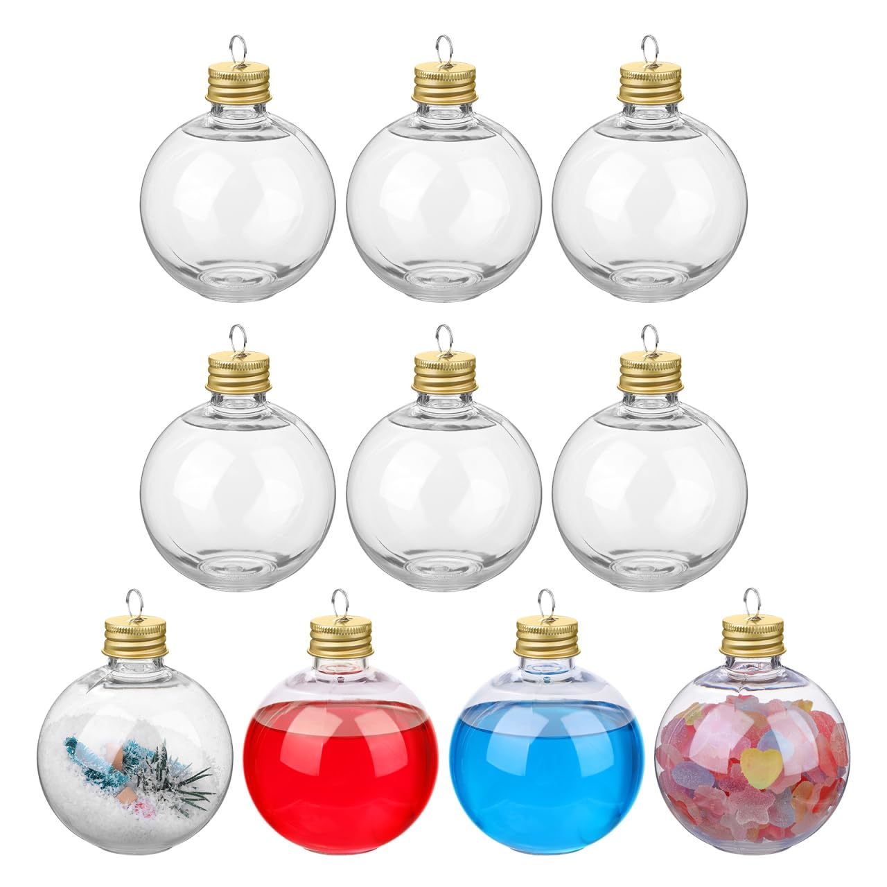 DOITOOL Palline di Natale riempibili per albero di Natale, 10 pezzi, trasparenti, a forma di bottiglia d'acqua, in plastica trasparente, decorazioni natalizie per feste di Natale, 250 ml, dorate
