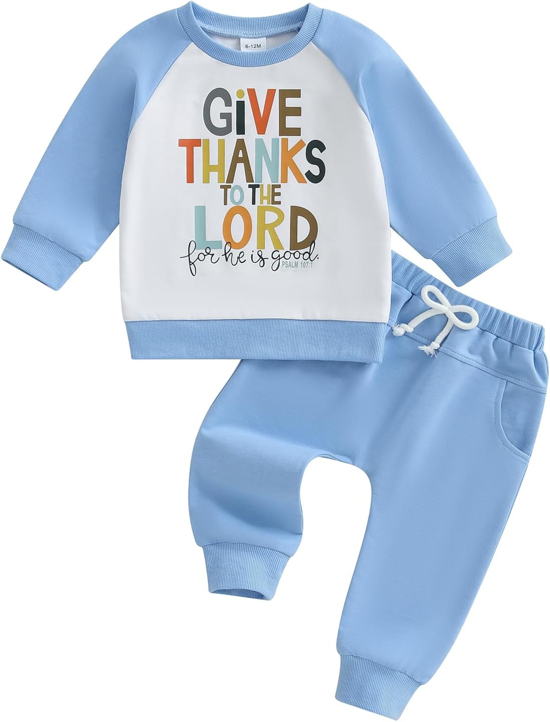 Baby Boy Fall Clothes Toddler Thanksgiving Outfit Letter Color Block Long Sleeve Sweatshirt + Joggers Pant Set