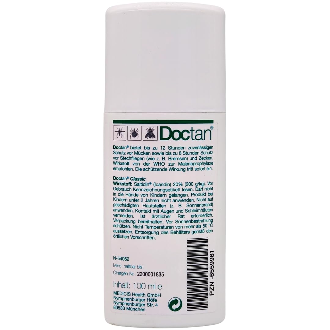 Doctan Classic Spray Lotion, 3x 100 ml I bis zu 12 Stunden Schutz vor Mücken, Zecken und Stechfliegen, Malariaprophylaxe, Zika-Virus I Für Kinder ab 2 Jahren I Spar-Set plus Pharma Perle give-away