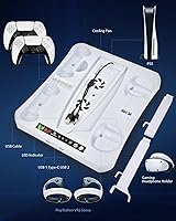 Vista 7 de Estación de carga PS VR2 PS-5 con ventilador de refrigeración, organizador de accesorios para PS5 VR 2 controladores, soporte de carga 3 en 1