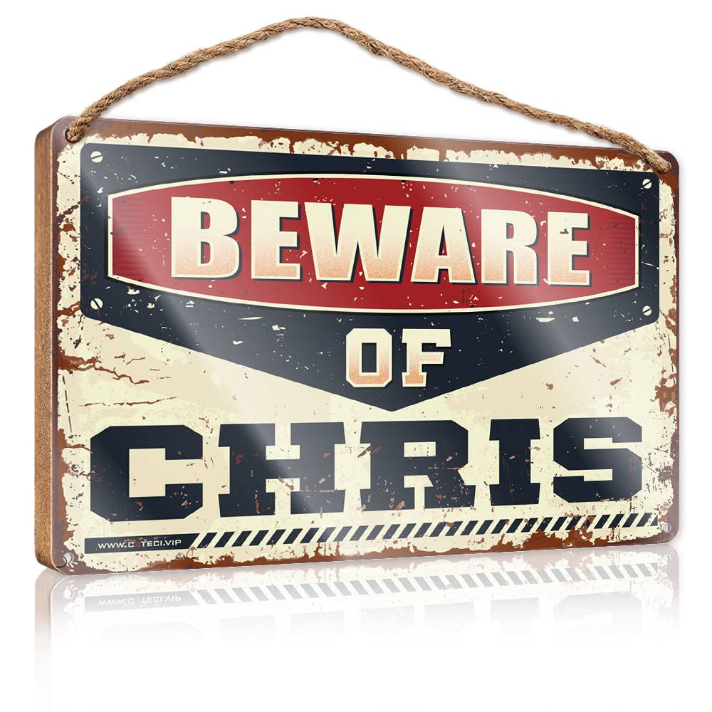 FRINTOXA Porch Signs And Decor Outdoor Beware Of Chris Wooden Sign(15X28CM)