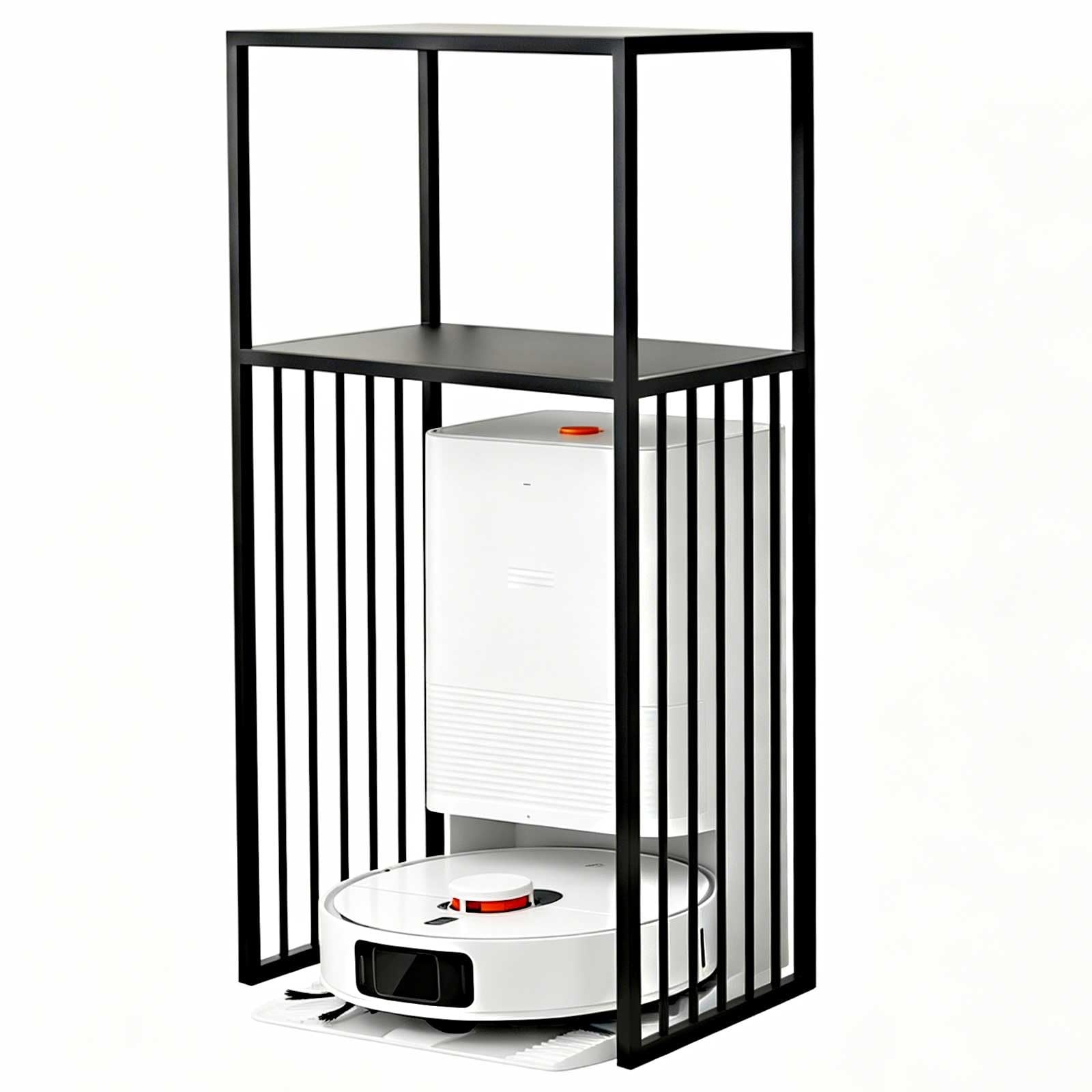 Meuble aspirateur robot étagère en fer table d'appoint noire 50x30x90cm