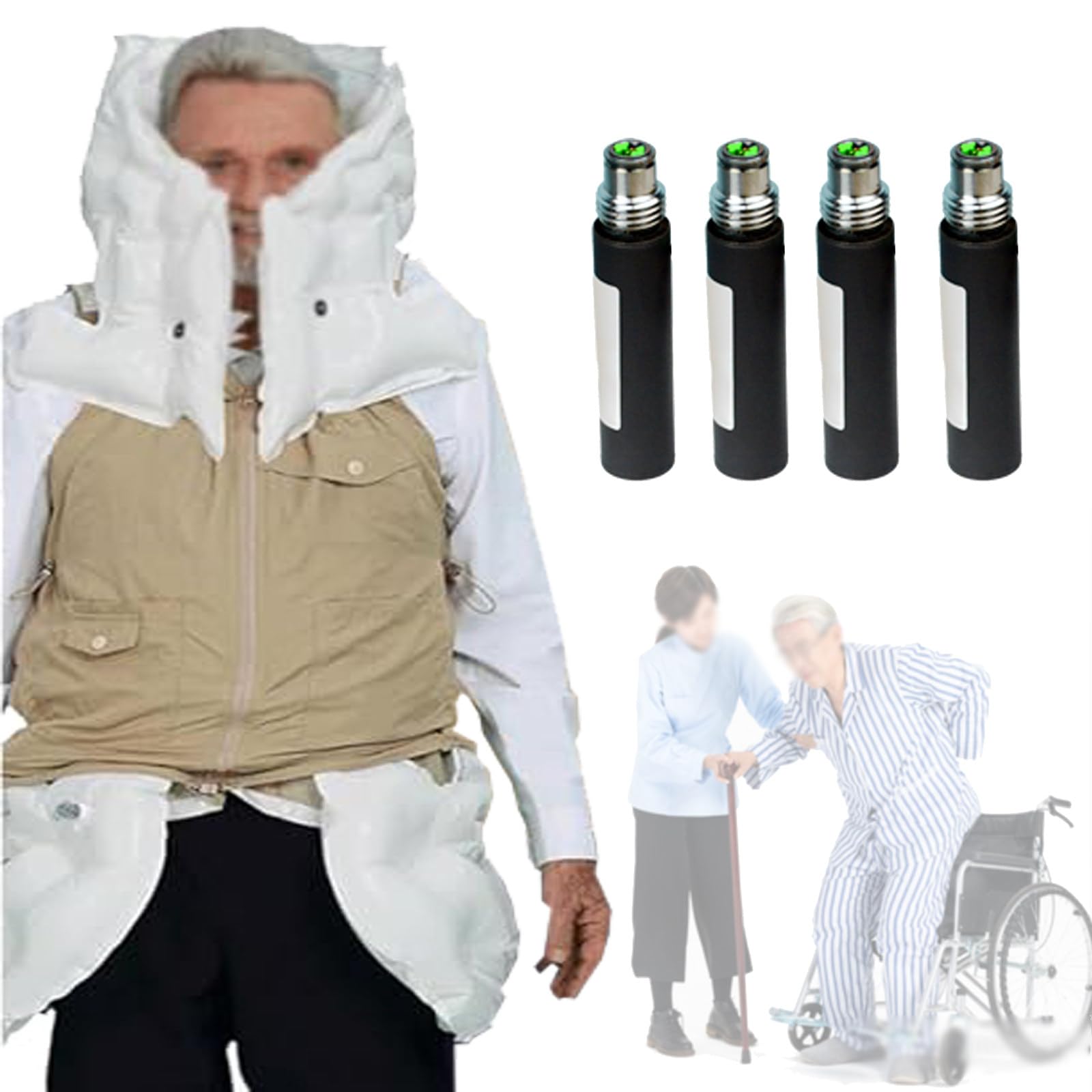 Gilet protettivo per anziani, gilet anticaduta intelligente con airbag per ciclismo, abbigliamento anticaduta con APP per anziani, epilettici o ciechi, protezione completa a 270°,Menkhaki-L