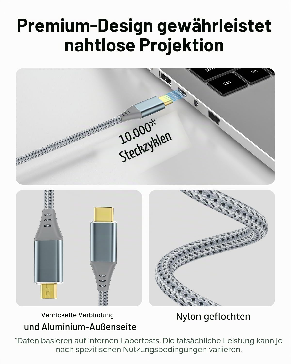 RUIZHI 4K Micro-HDMI-auf-USB-C-Kabel, 3 m, 4 K, 60 Hz und 18 Gbit/s, geflochtener Nylon-Adapter mit Aluminium-Anschlüssen für Micro-HDMI-Quelle auf USB-C-Display, MacBook/iPad Pro Mirroring (Office