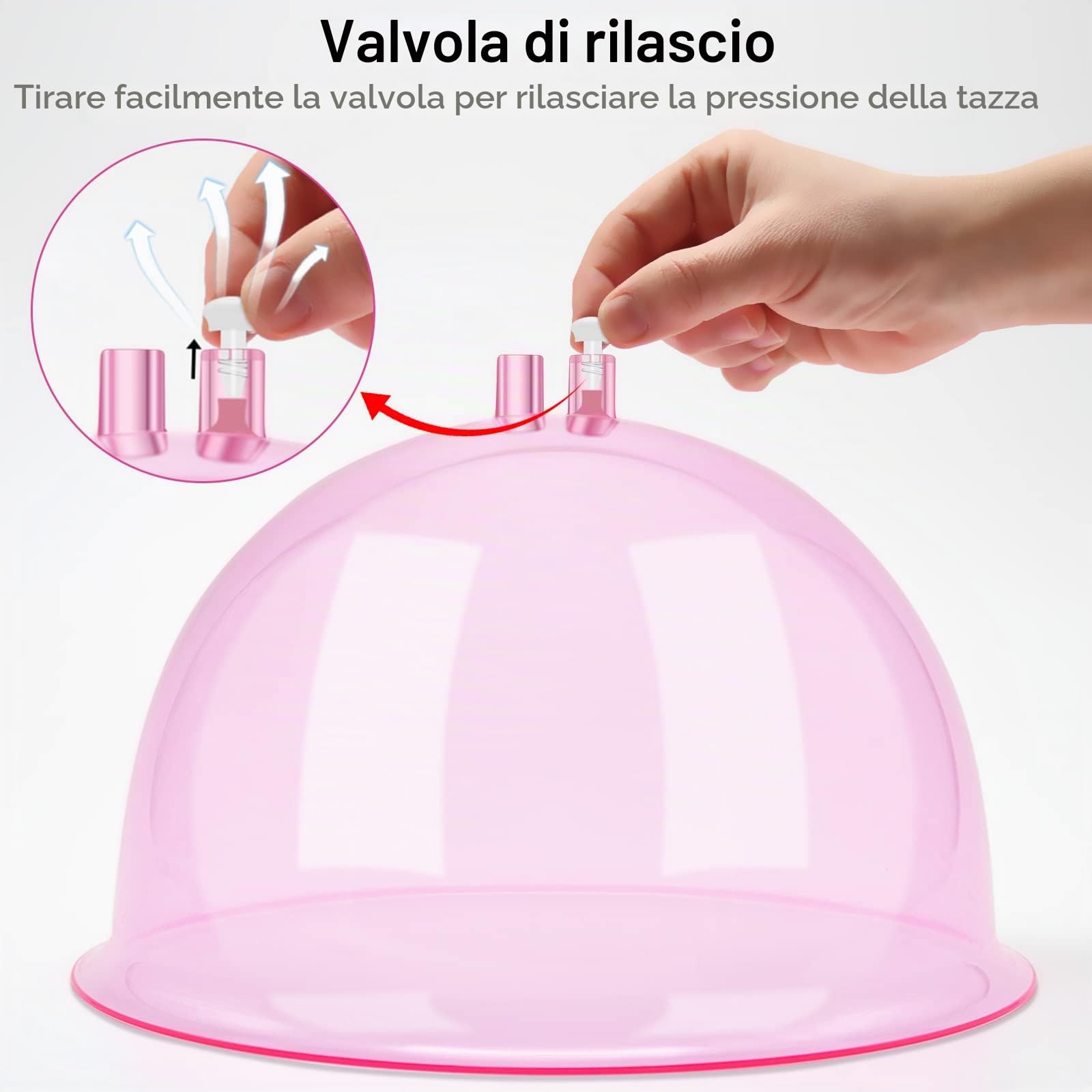 weiwei Ventose XL a forma di sedere da 180 ml e 210 ml (diametro 21,3 cm e 18,3 cm) con tubo a Y per sollevamento glutei, massaggio corpo (rosa, 2 paia)